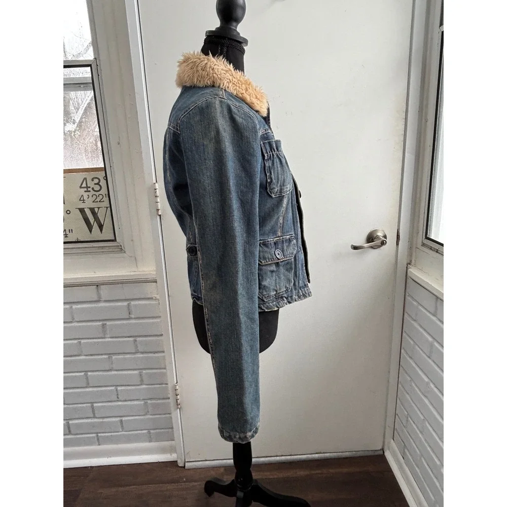 Abercrombie Denim Shearling‎ Collar Quilted Lining Jacket Large Y2K vintage jean